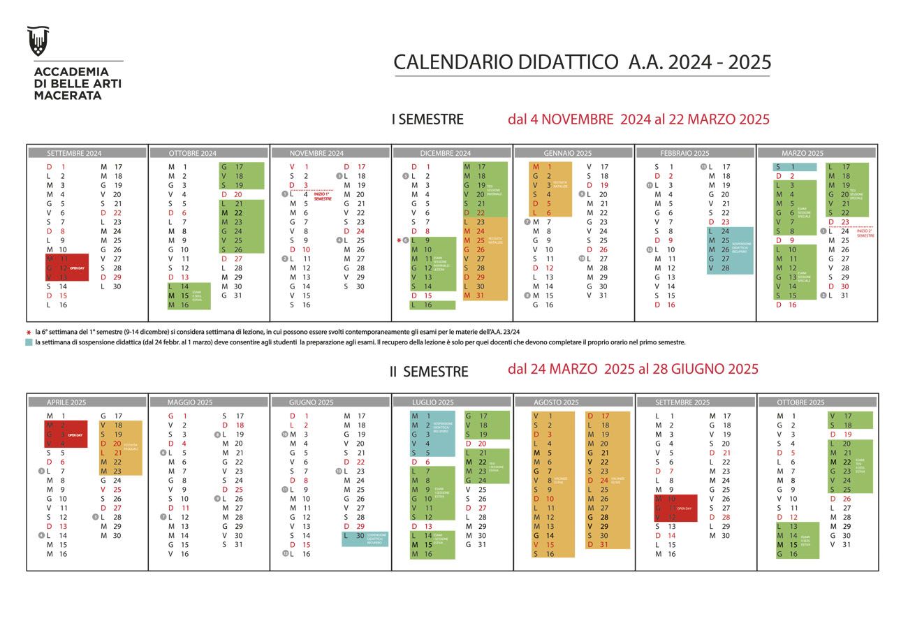 Calendario didattico dell'anno accademico